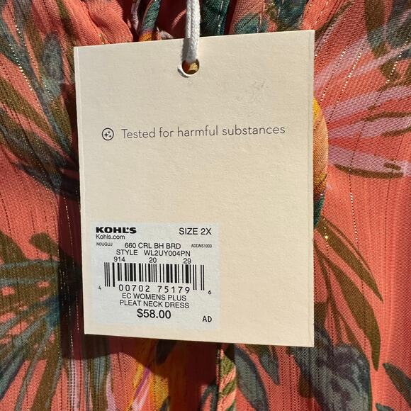 Boho Tropical Flowy Dress Beachy Lauren Conrad NWT Size 2X Birds Parrots Cruise - Picture 7 of 10